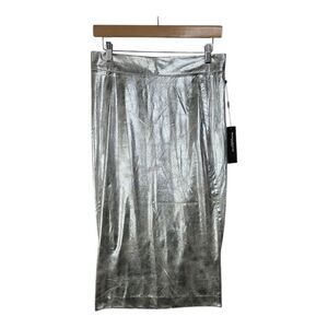 NWT‎ Donna Karan New York Metallic Silver Midi Skirt Size 6